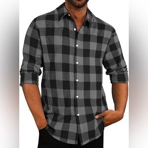JMIERR Mens Long Sleeve Button-Down Plaid Shirts Casual Cotton Flannel Shirt
